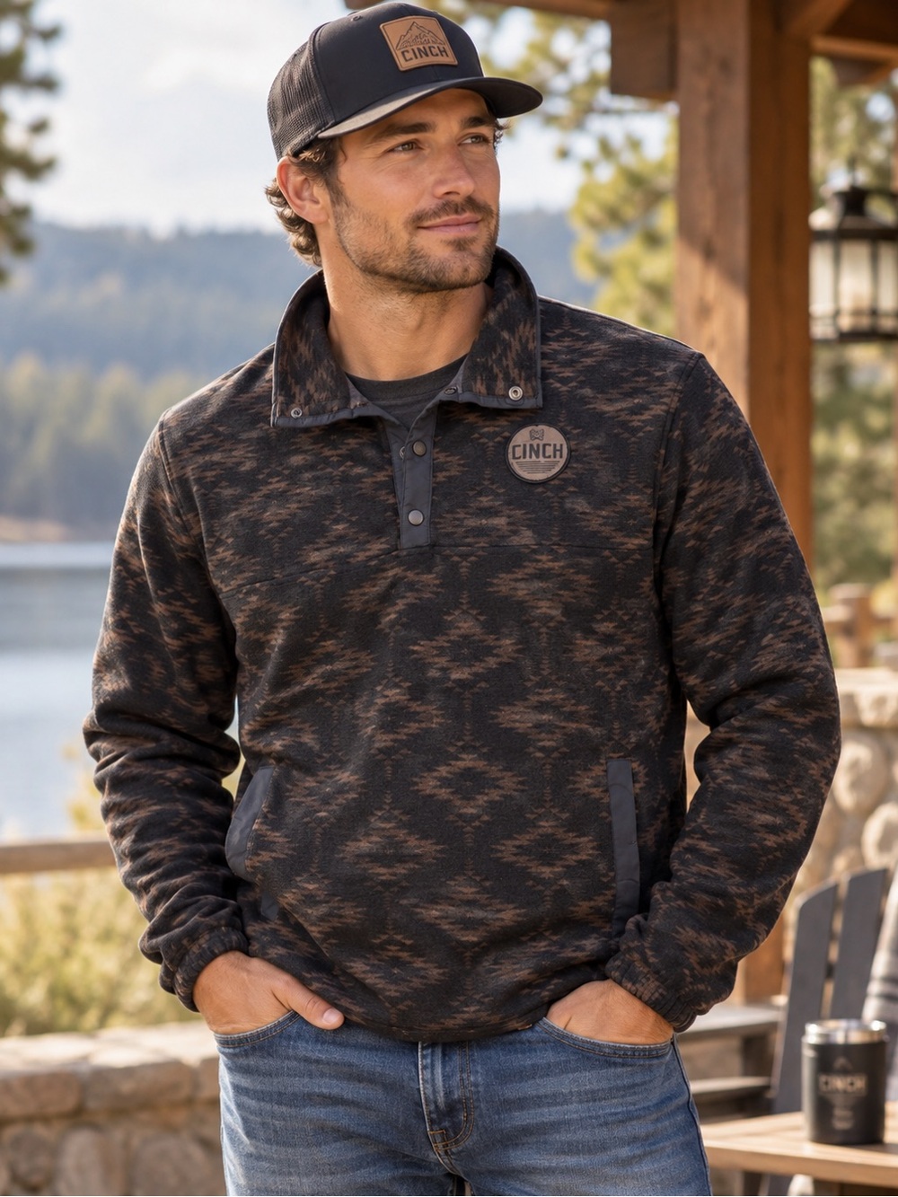 Cinch Men’s Black & Brown Aztec Snap Pullover
